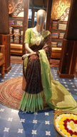 Semi Crepe Silk Saree -BROWN & LIGHT GREEN