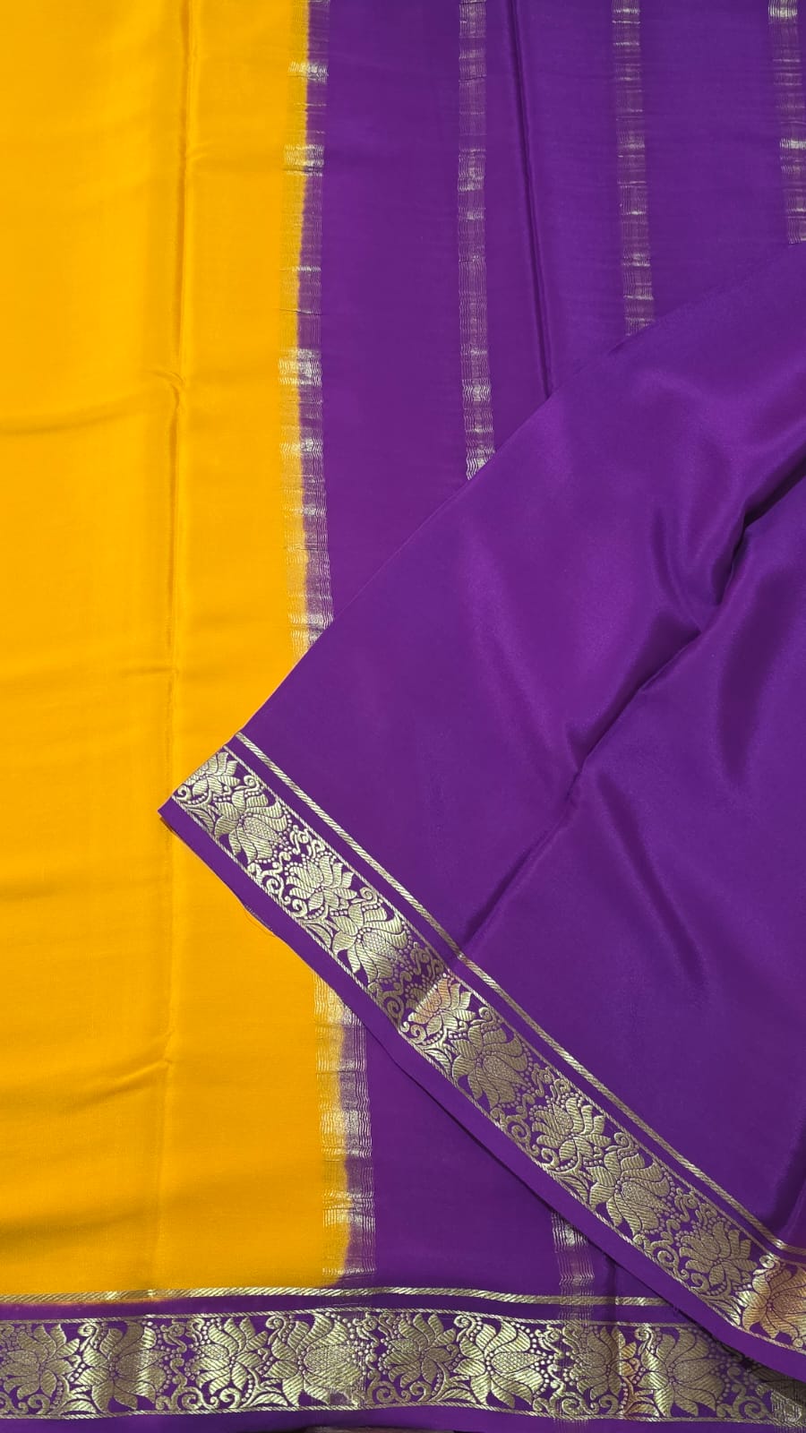 Pure Mysore Crepe Silk Saree Plain lotus Boarder