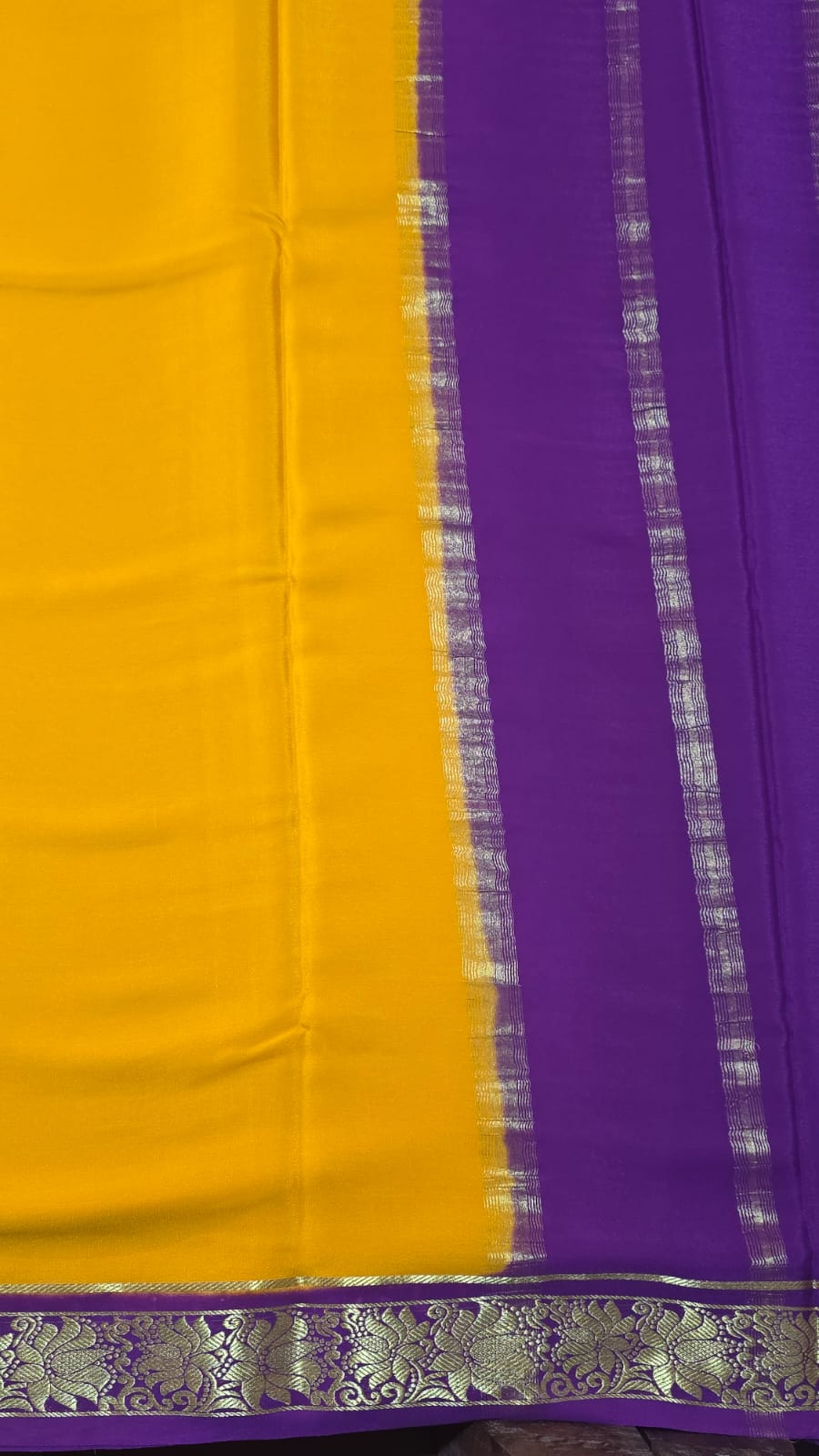 Pure Mysore Crepe Silk Saree Plain lotus Boarder