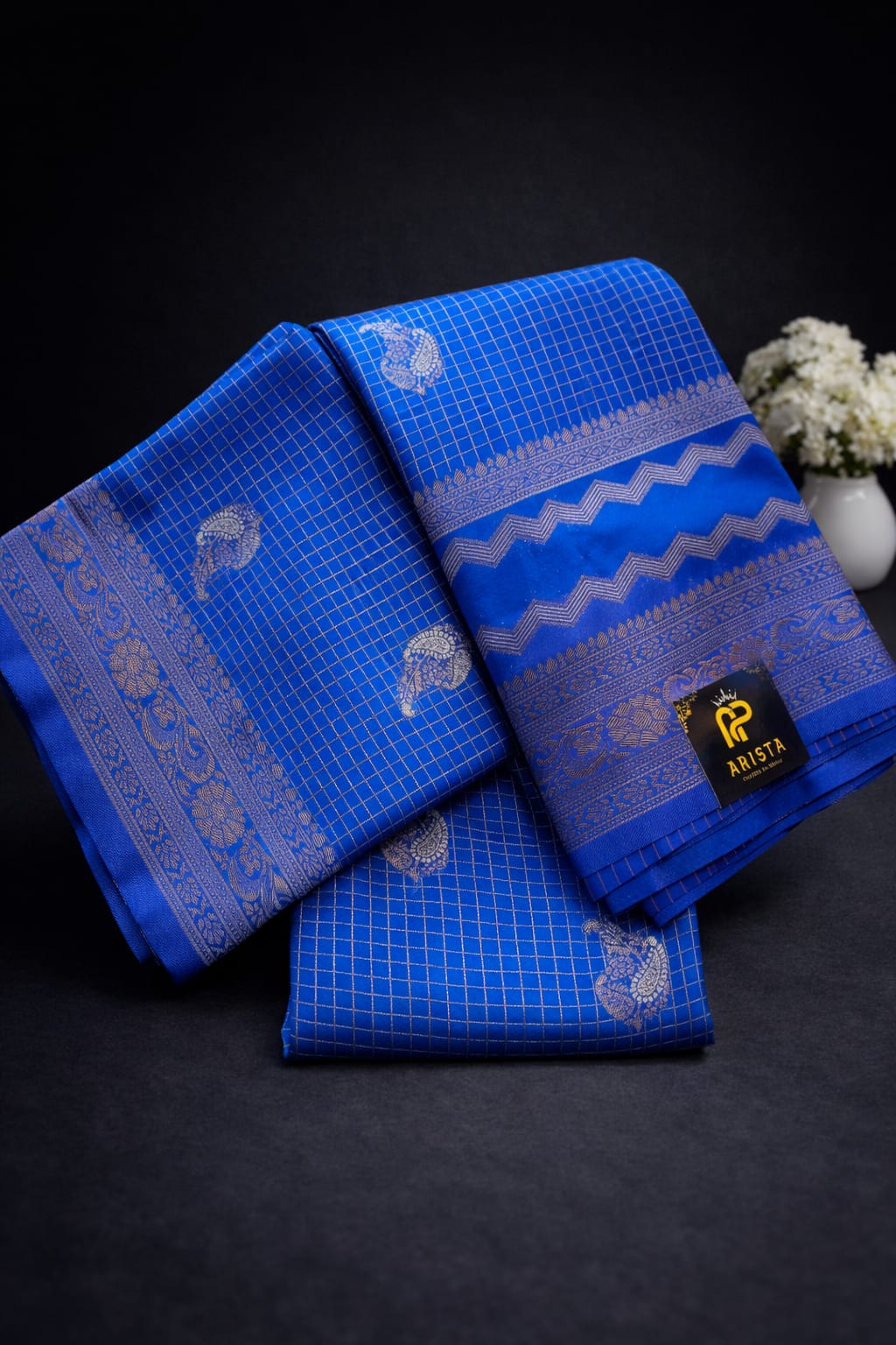 CREPE SILK Royal Blue with Checks Butta