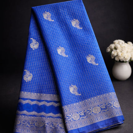 CREPE SILK Royal Blue with Checks Butta