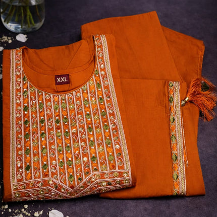ORANGE COLOUR SHIMMER SILK 3PCS SETS