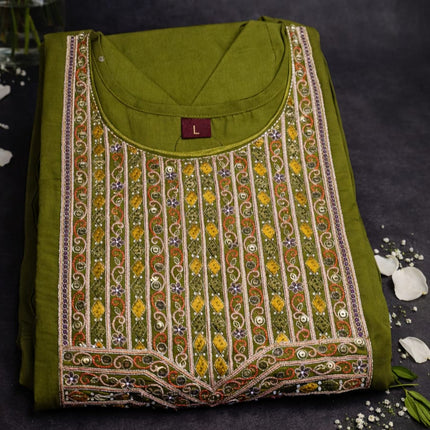 GREEN EMBROIDERY WORK 3 PCS SET