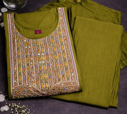 GREEN EMBROIDERY WORK 3 PCS SET