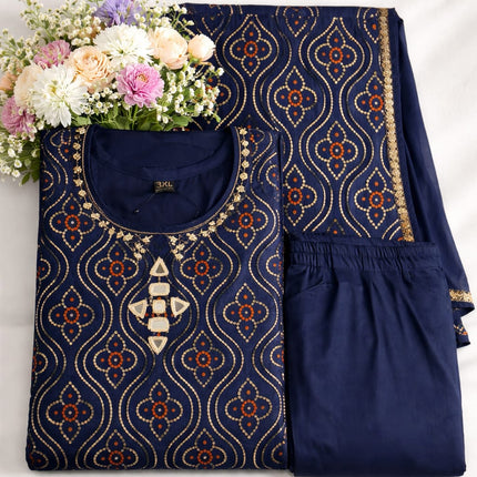 NAVY BLUE COLOUR GAJI SILK 3PCS SETS