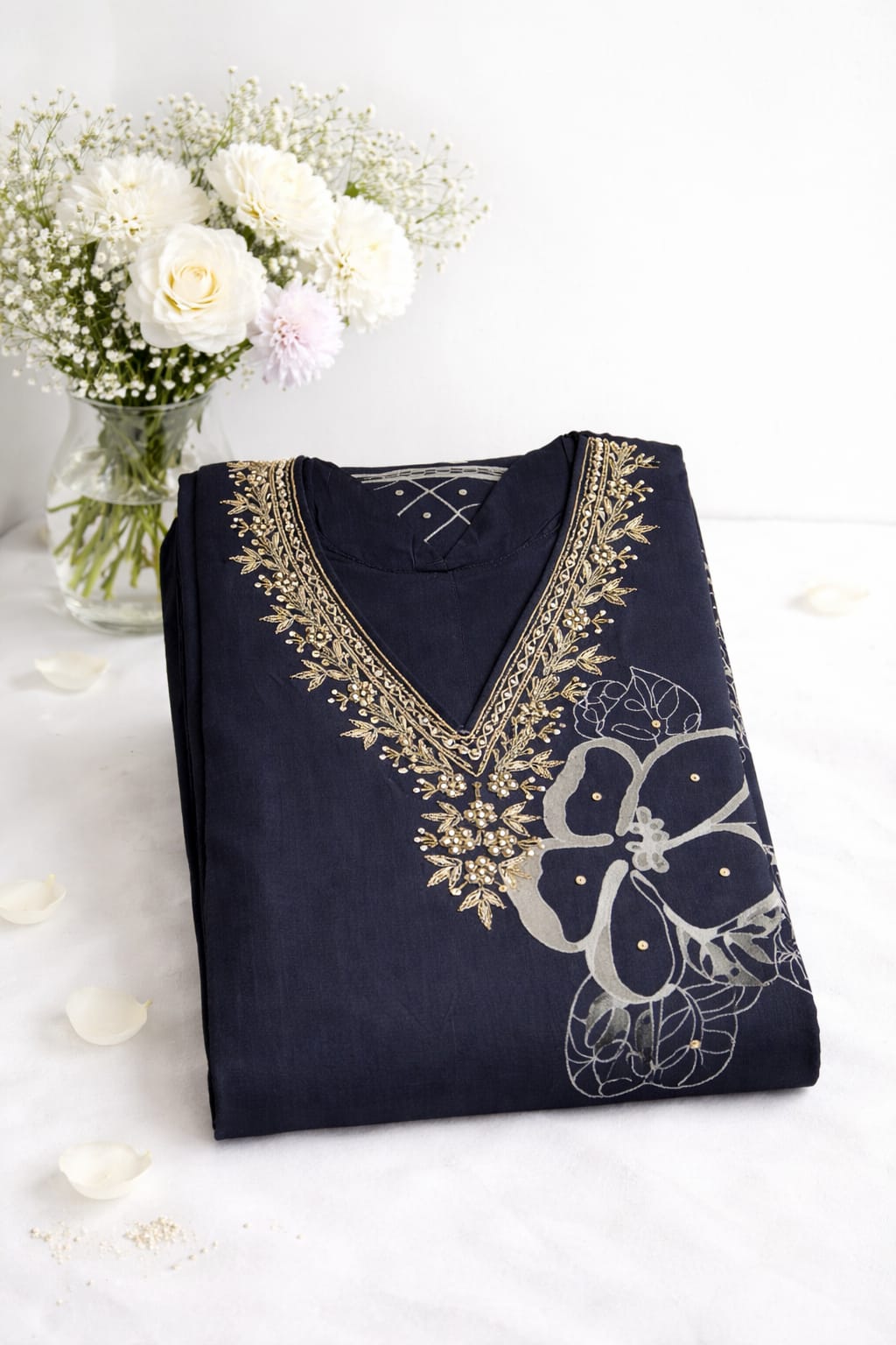Organza Black with Floral prints and Handwork