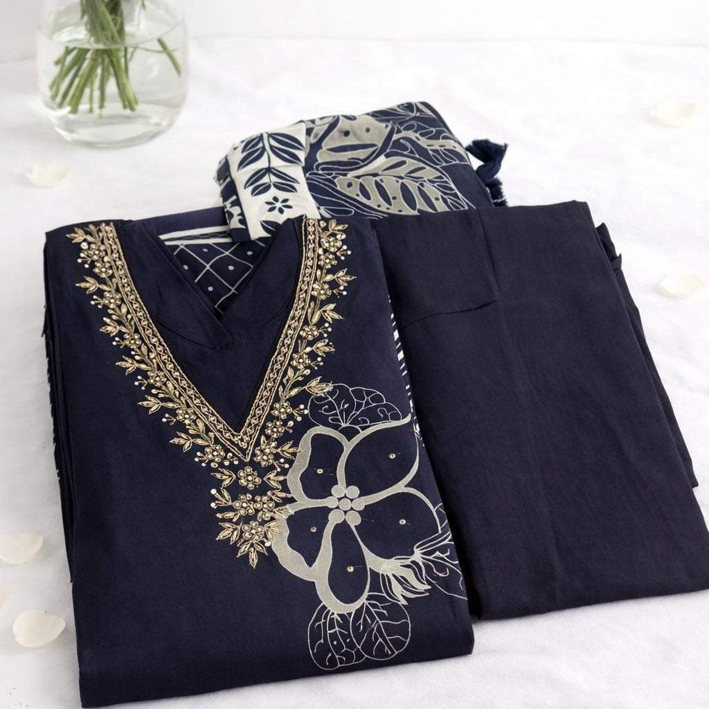 Organza Black with Floral prints and Handwork