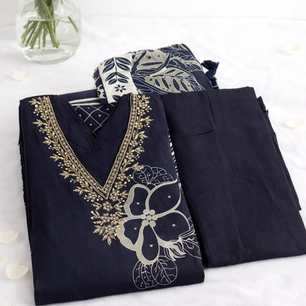 Organza Black with Floral prints and Handwork