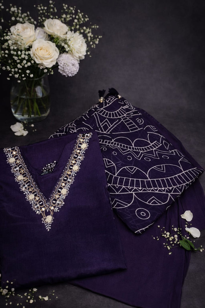 Straight Cut 3-Piece Suit with Pearl Beads & Animal Print Detailing