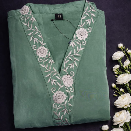 Green co ord set with Embroidery