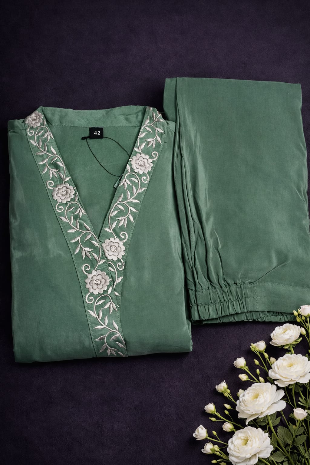 Green co ord set with Embroidery