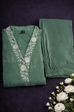 Green co ord set with Embroidery