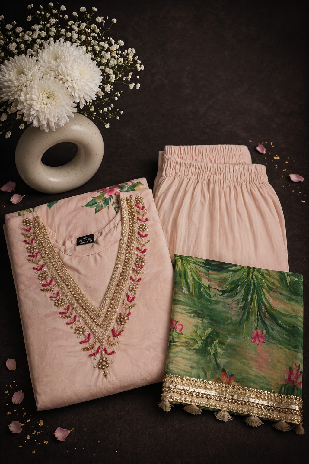 Crepe silk Cream Floral Animal Print