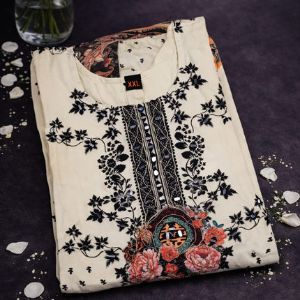 White Crepe Silk Floral Print Suit Set