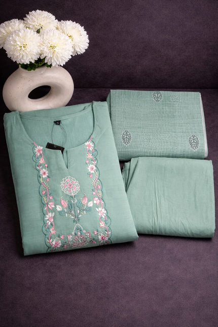MUL CHANDERI EMBROIDERY  3PCS SETS