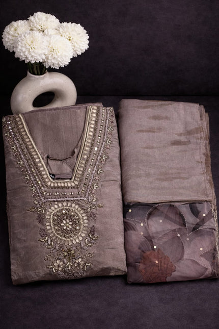 Silk Georgette Suit Set with Organza Dupatta – 3 Piece