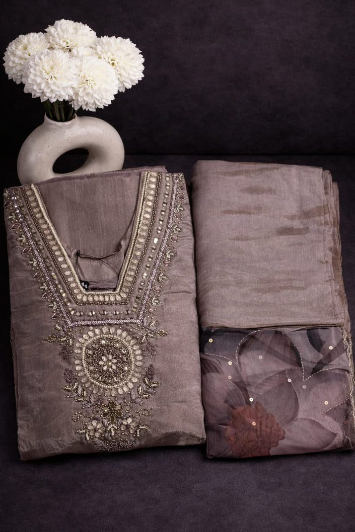 Silk Georgette Suit Set with Organza Dupatta – 3 Piece