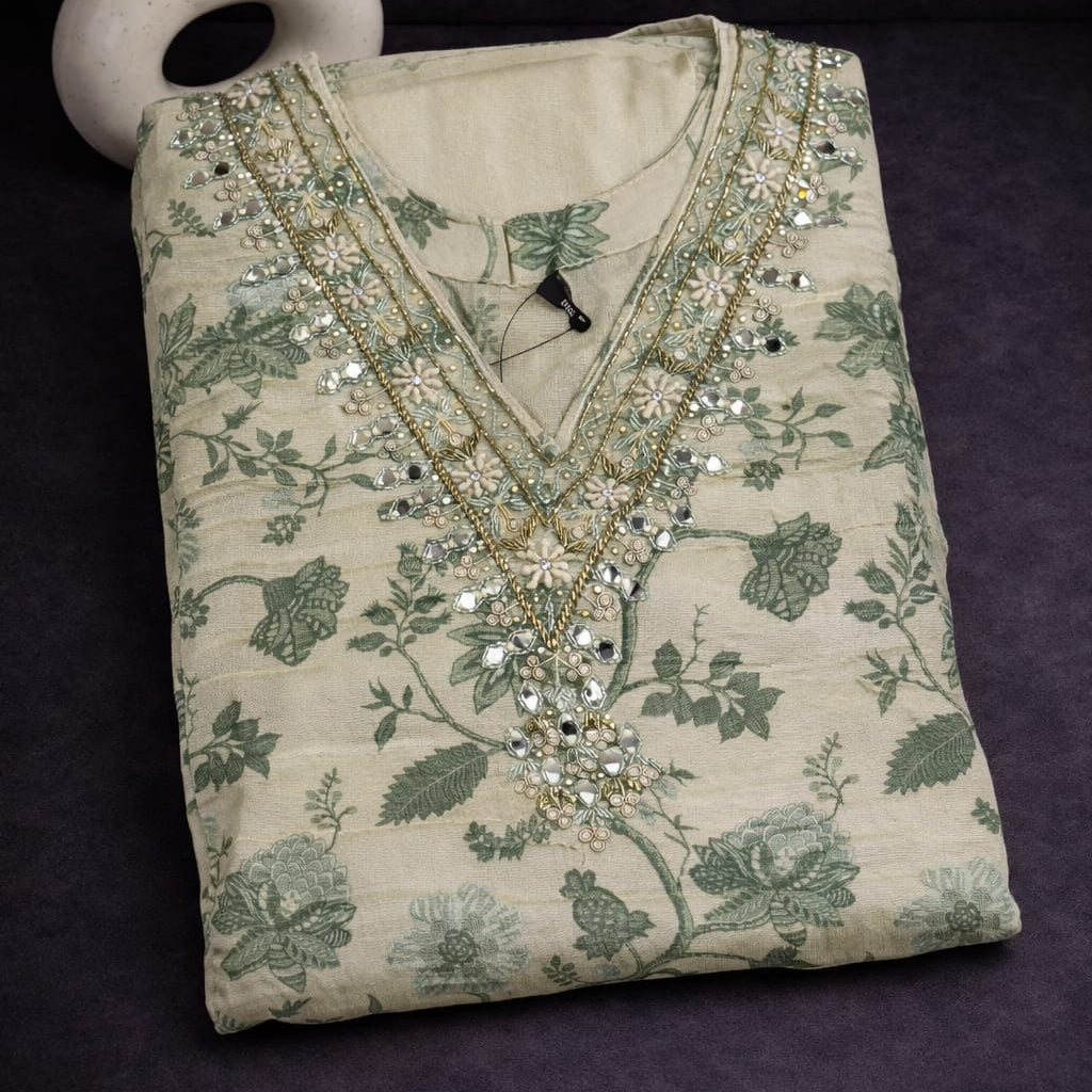 Heavy Handwork with Floral Print Kurta Set