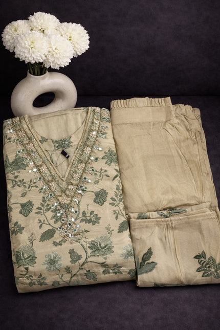 Heavy Handwork with Floral Print Kurta Set