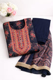 Crepe silk Black with floral print mirror work