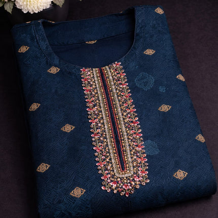 Blue beads work and floral prints