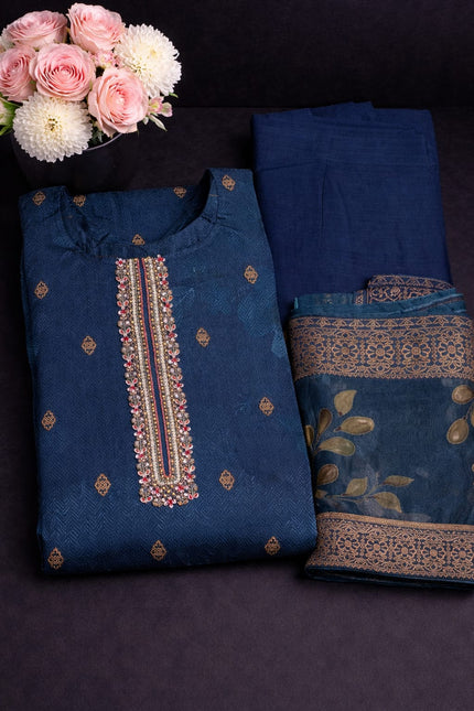 Blue beads work and floral prints