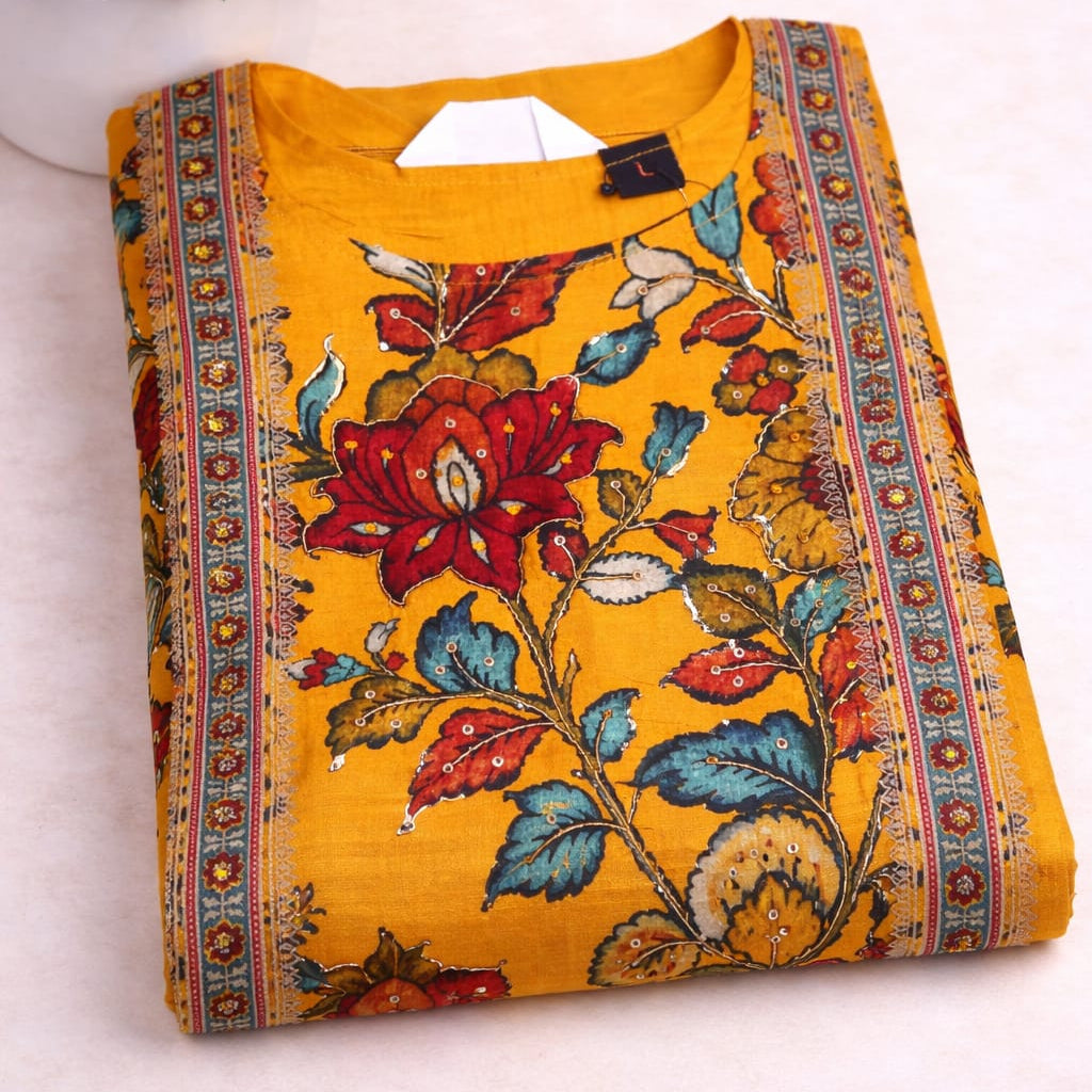 Silk Blend Straight Cut Floral Print Kurta Set