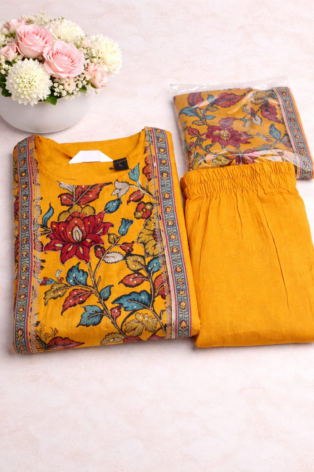Silk Blend Straight Cut Floral Print Kurta Set