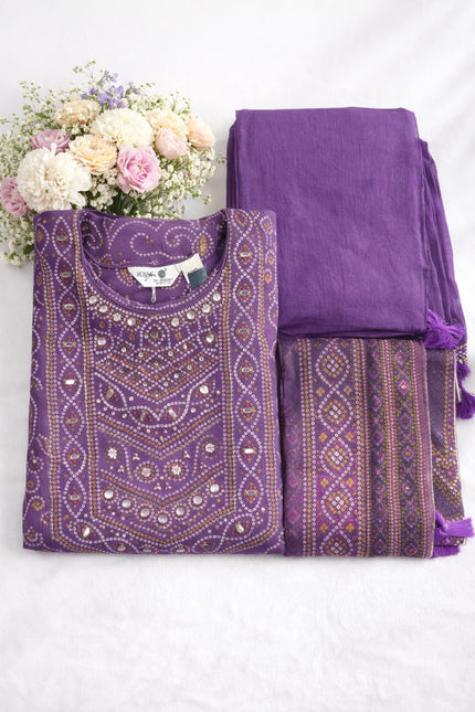 Bandhani Print Raw Silk 3-Piece Suit Set