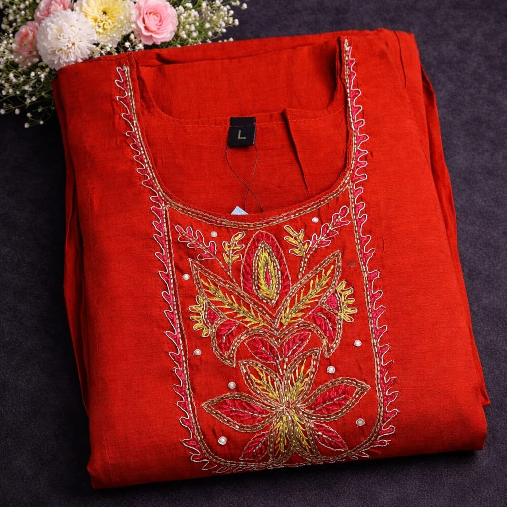 MUL CHANDARI HANDLOOM WORK RED COLLOUR  3PCS SET