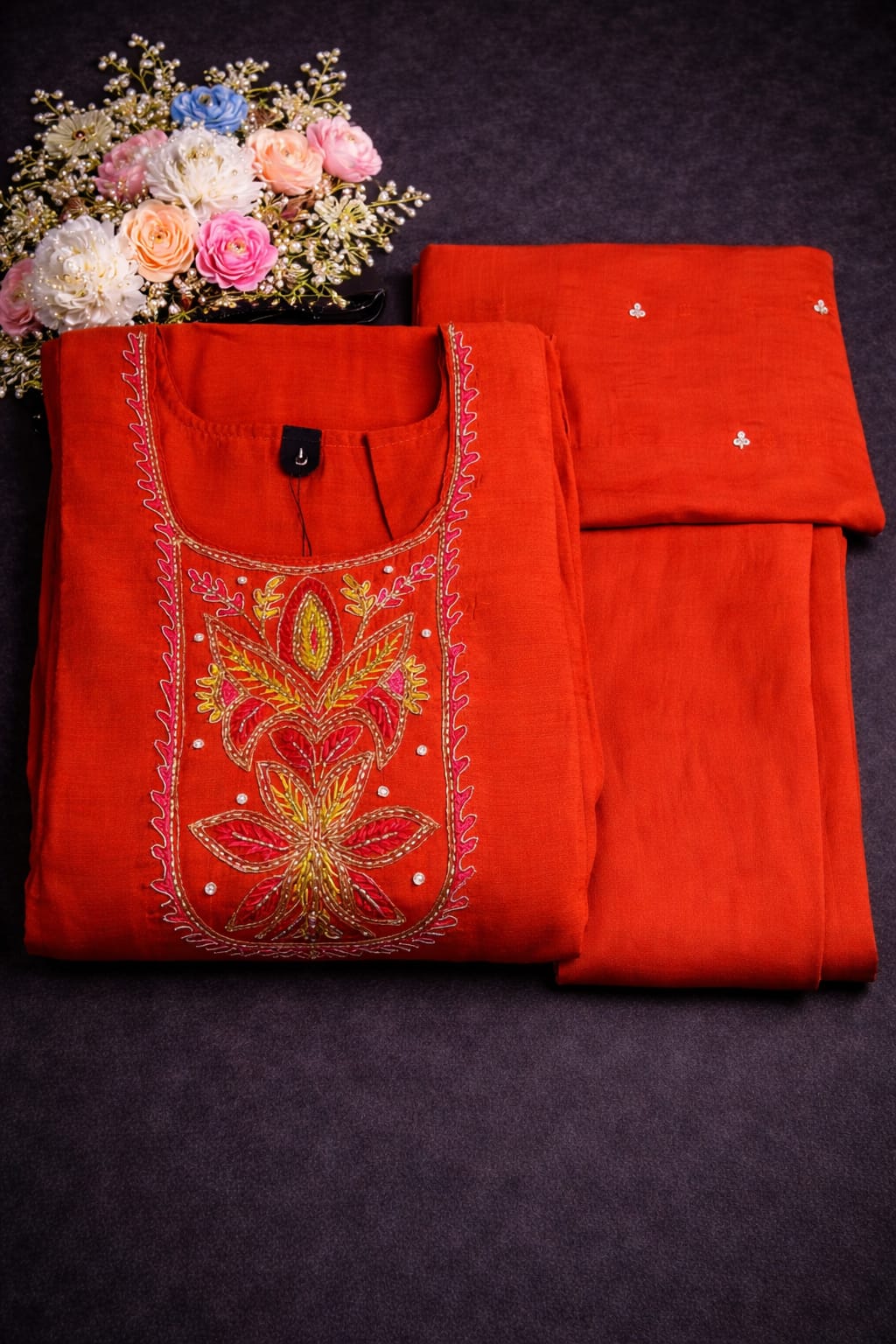 MUL CHANDARI HANDLOOM WORK RED COLLOUR  3PCS SET