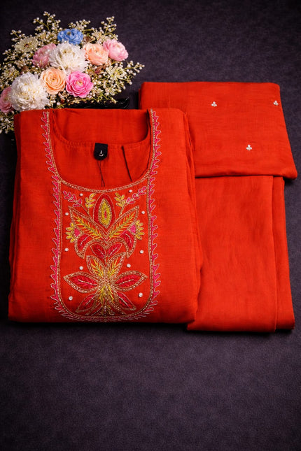 RED COLOUR  ROMON SILK HAND WORK 3PCS SETS