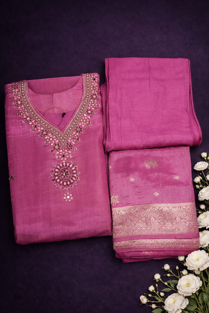 Silk Blend Kurta Set – Hand Work | Party Wear (Pink)