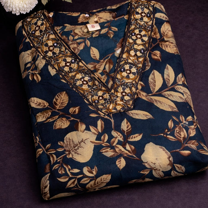 PURE COTTON BLUE COLOUR  FLORAL PRINT 3PCS KURTA SET