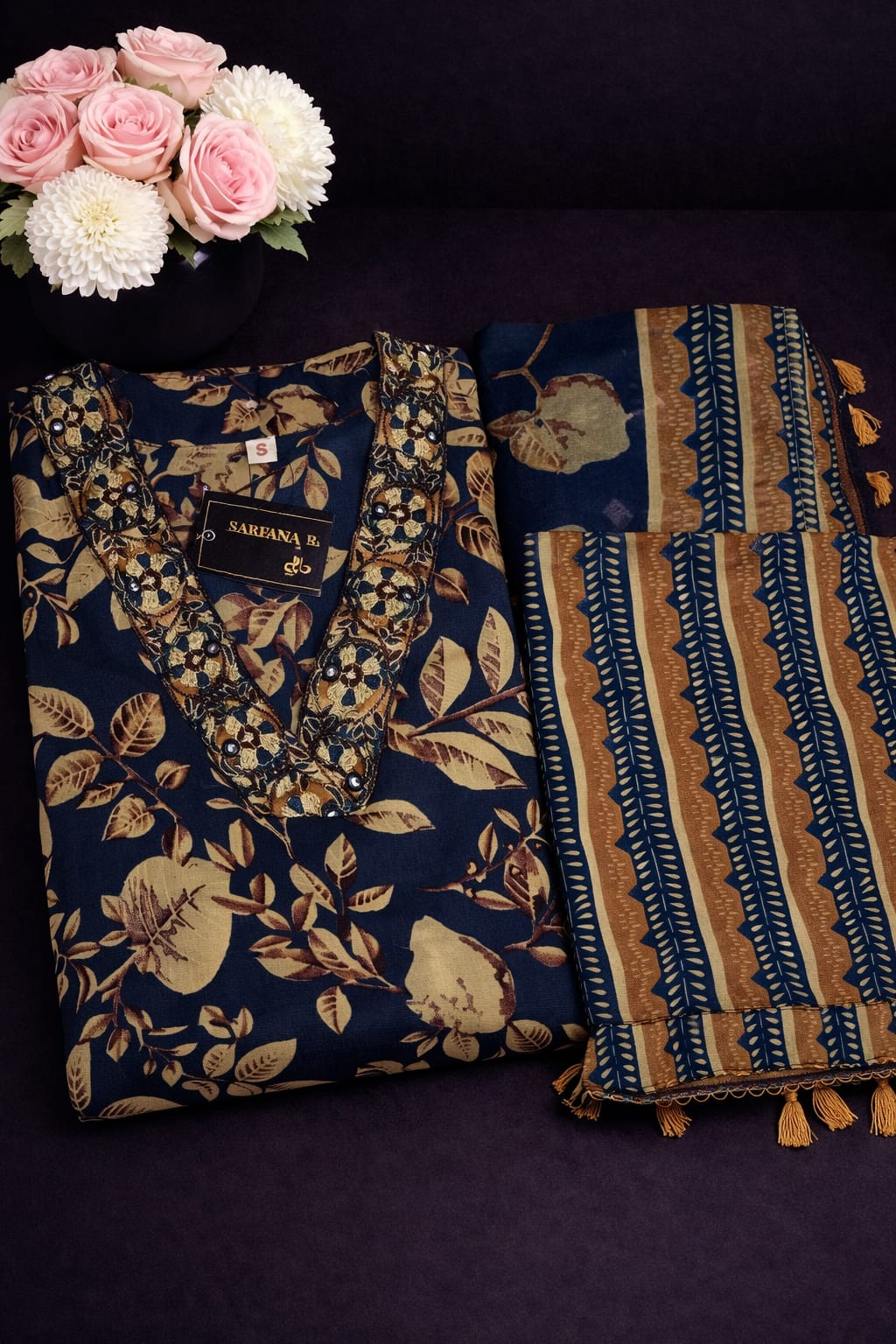 PURE COTTON BLUE COLOUR  FLORAL PRINT 3PCS KURTA SET