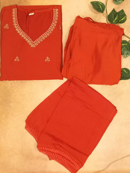MUL CHANDERI ORANGE COLOUR 3PCS SETS