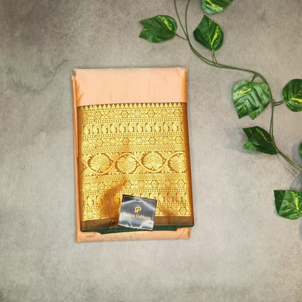 Semi Kanchipuram Silk Saree – Peach & Bottle Green Contrast