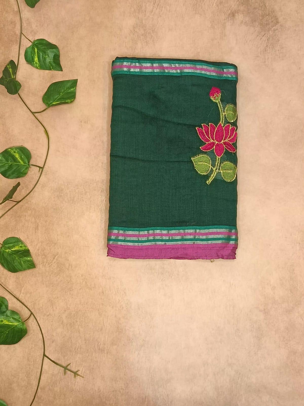Lotus Mul Cotton Appliqué Work Saree