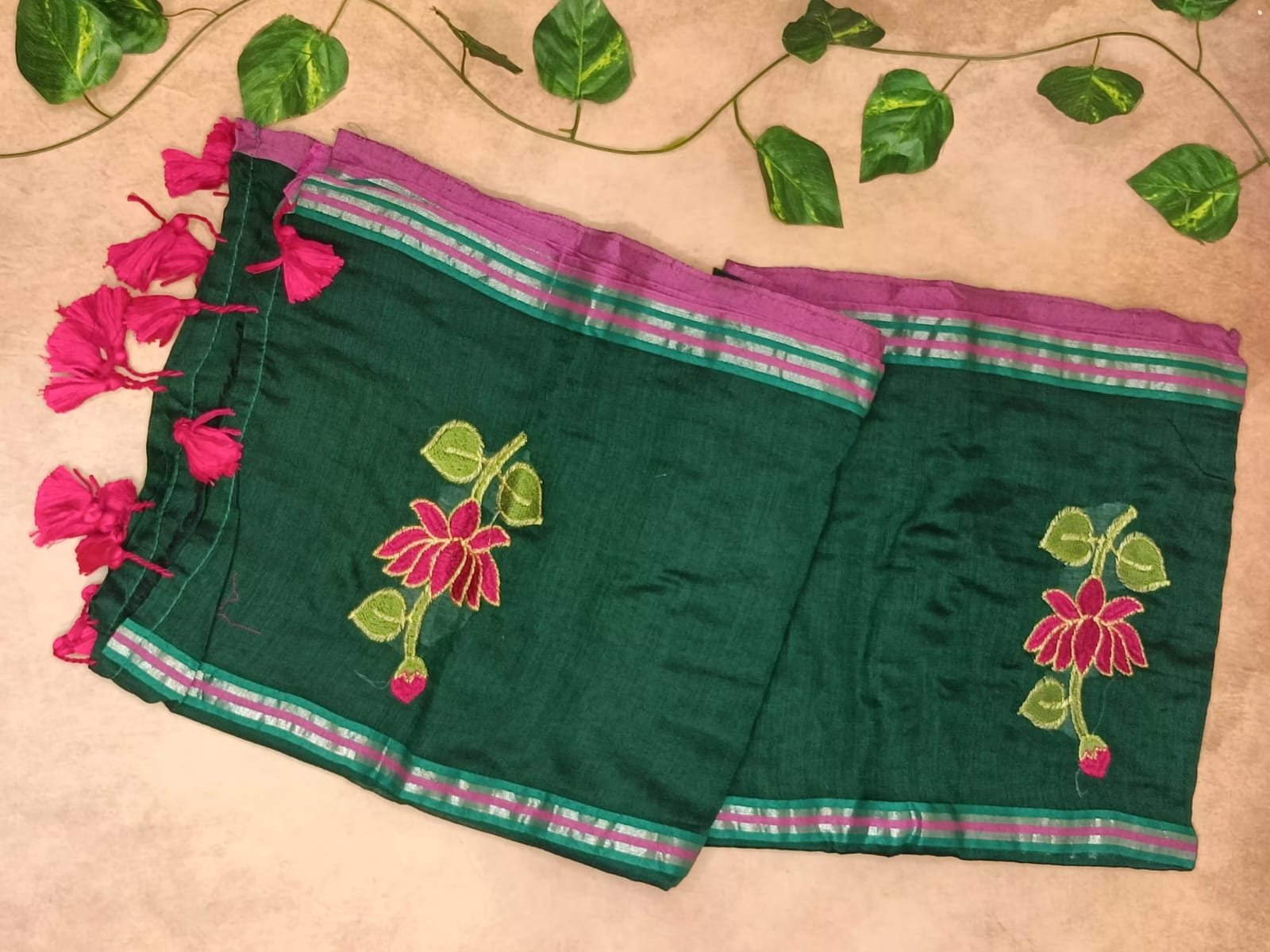 Lotus Mul Cotton Appliqué Work Saree