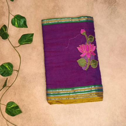 Lotus Mul Cotton Appliqué Work Saree
