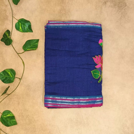 Lotus Mul Cotton Appliqué Work Saree
