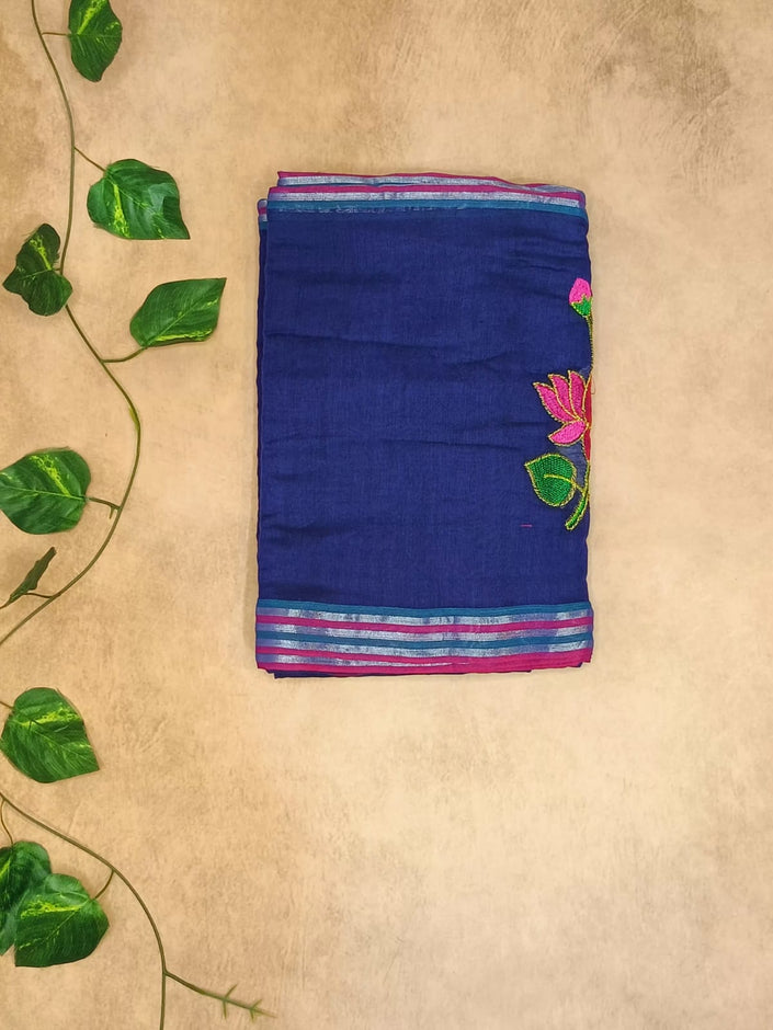 Lotus Mul Cotton Appliqué Work Saree