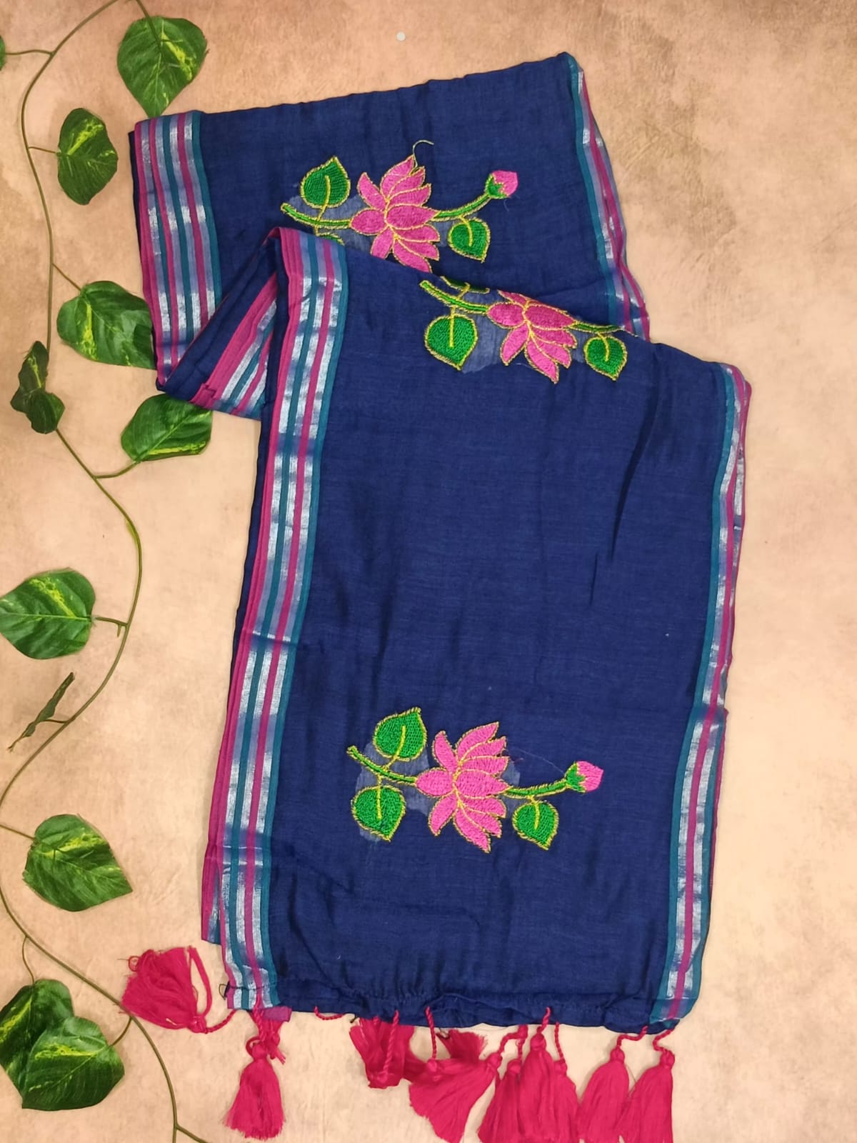 Lotus Mul Cotton Appliqué Work Saree