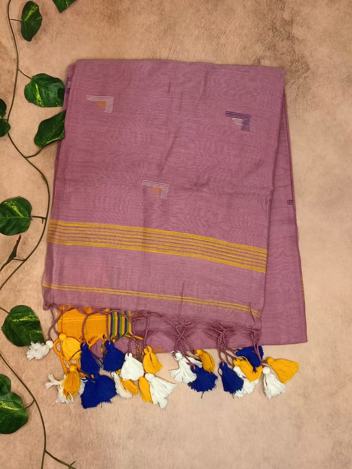 Soft Cotton Saree with Minimal Motifs & Tassels