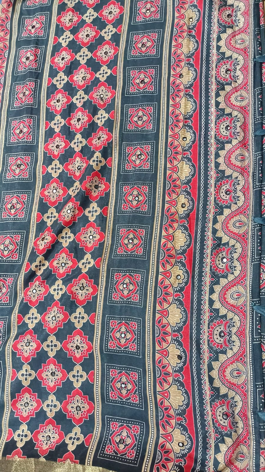 Ajark Printed Mirror work Saree