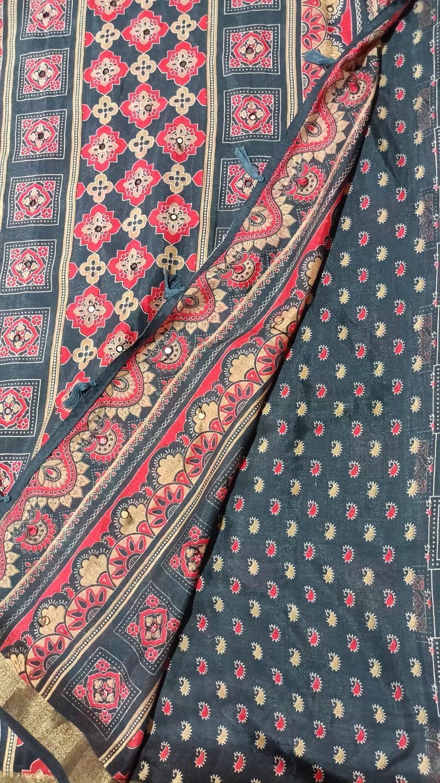 Ajark Printed Mirror work Saree