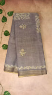 Pure Linen Saree with Elegant Stitch Work