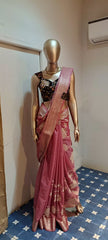Premium Applique Work Silk Saree – Elegant Rose Pink