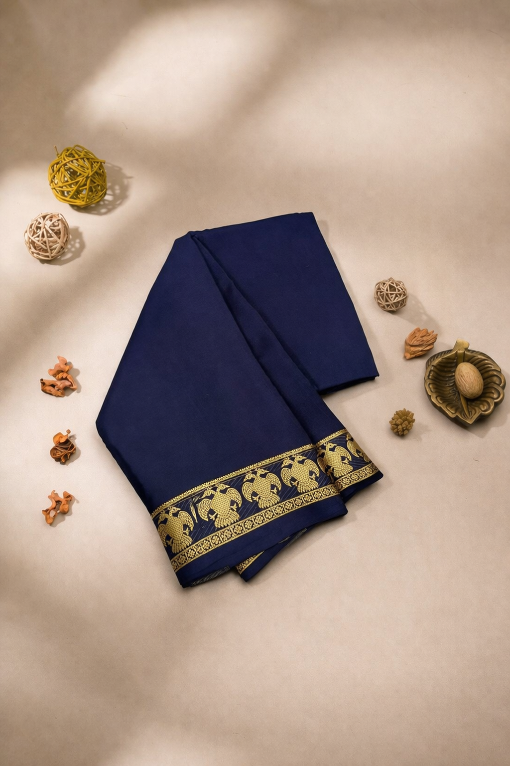 Pure Mysore Crepe Silk Gandaberunda border Saree -120Gsm