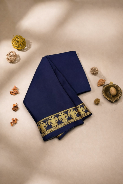 Pure Mysore Crepe Silk Gandaberunda border Saree -120Gsm